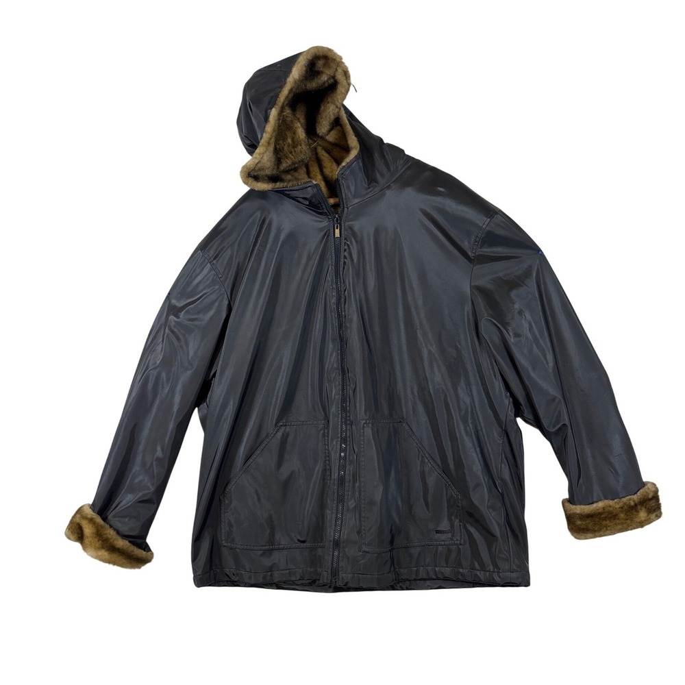 Braetan Black Faux Fur Lined Hooded Jacket Womens 3X Full Zip Quilted Parka Coat